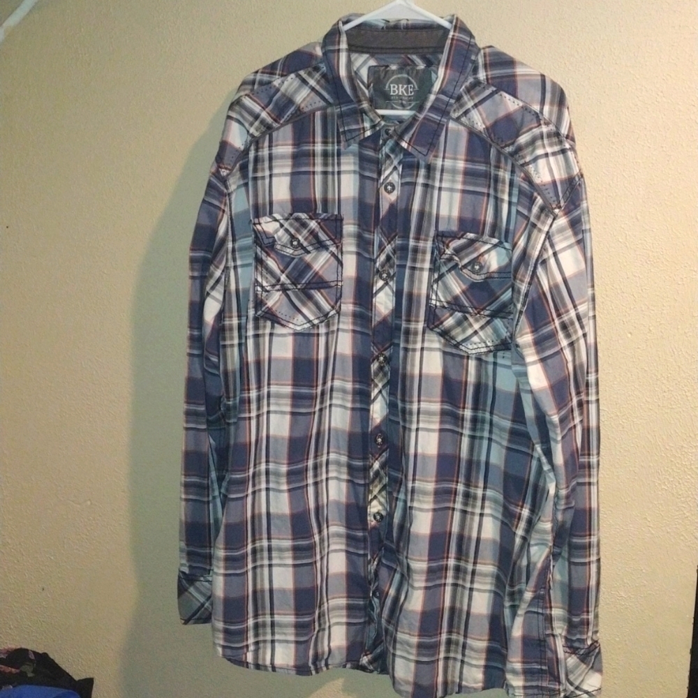 BKE Athletic Fit Plaid Western Button Up Top Mans XXXL